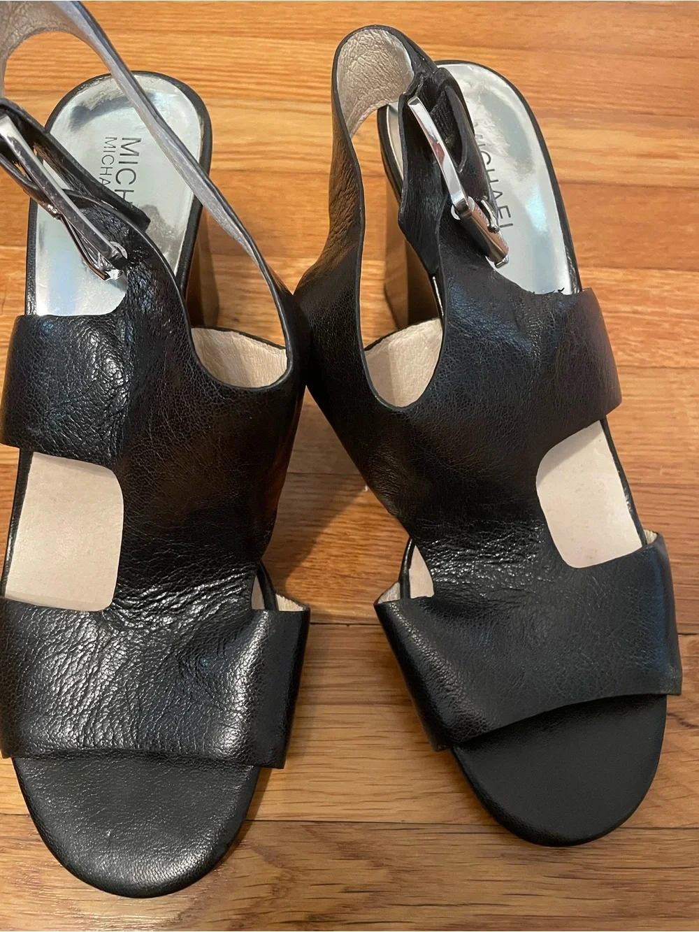 Michael Kors Black Leather Open-Toe Slingback Sandals